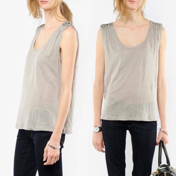 Joie Beaded Shoulder Linen Tank Top Size M - Picture 3 of 8